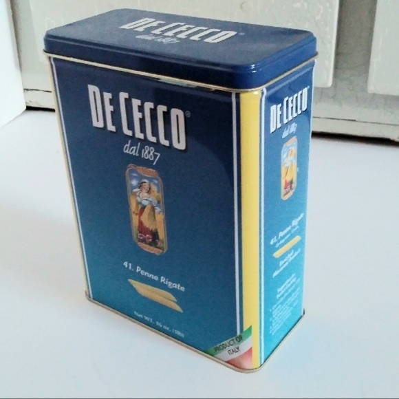 Vintage De Cecco Tin for Penne Pasta with Blue and Yellow Graphics Kitchen Decor - Picture 2 of 10